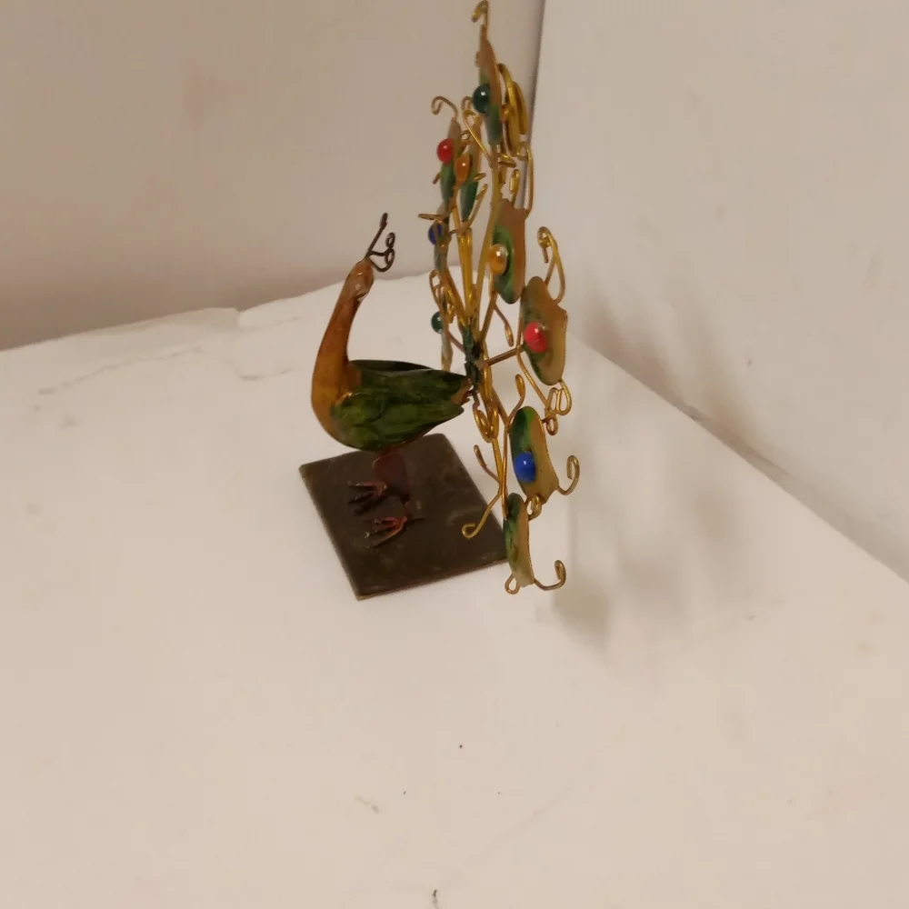 Vintage 2 Peacocks Metal Figurines Enamel Exotic, Rhinestones Safari